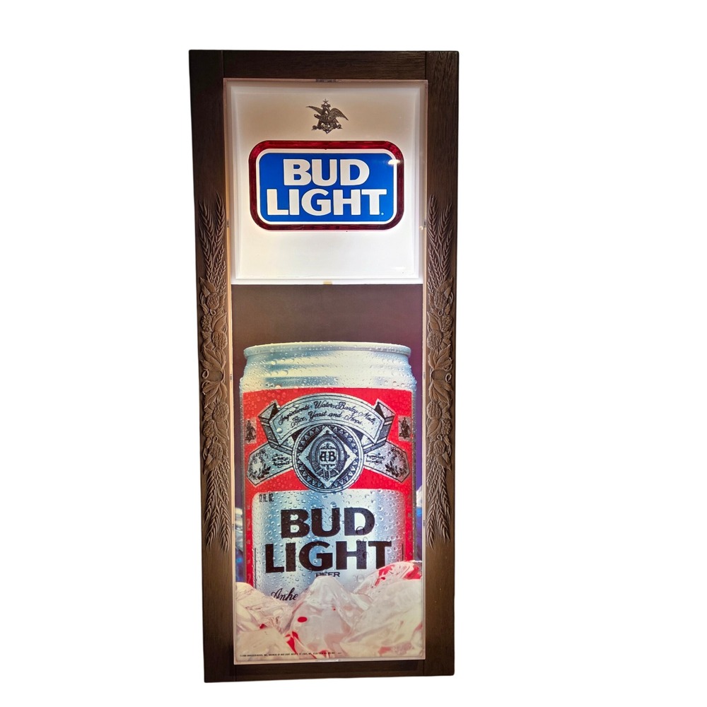 Bud Light Beer Lighted Bar Wall Sign Man Cave Anheuser Busch Vintage 1988 Tested